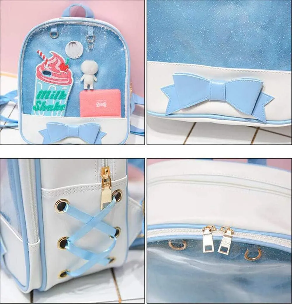 Ita Bag Backpack Cute Candy Bag Purse Bag Summer Beach Bag Purse with Bowknot Transparent Windows for DIY Decors
