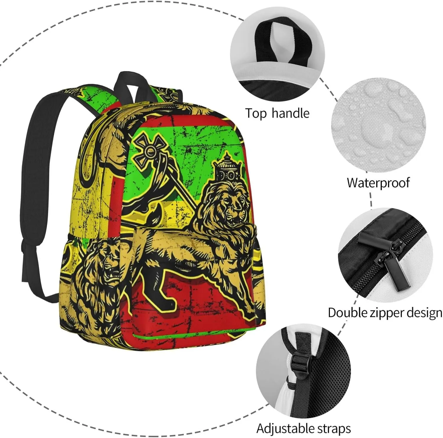 Jamaican Flag Rasta Reggae Judah Lion Backpack Large Capacity Backpack Lightweight Double Shoulder Bag For Women Men Travel