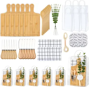 Jansun 6 Sets Baby Shower Game Prizes Square Cheese Board Spoon Fork Knives Plaid Towel Artificial Eucalyptus Stems Thank You Tags and Bags for Baby Shower Wedding Bridal Party Winners Guest Gifts