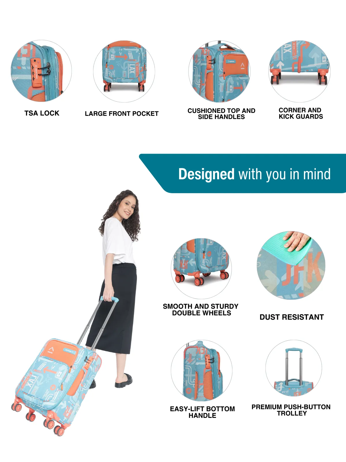 JFK Plus Teal Blue Cabin Soft Trolley