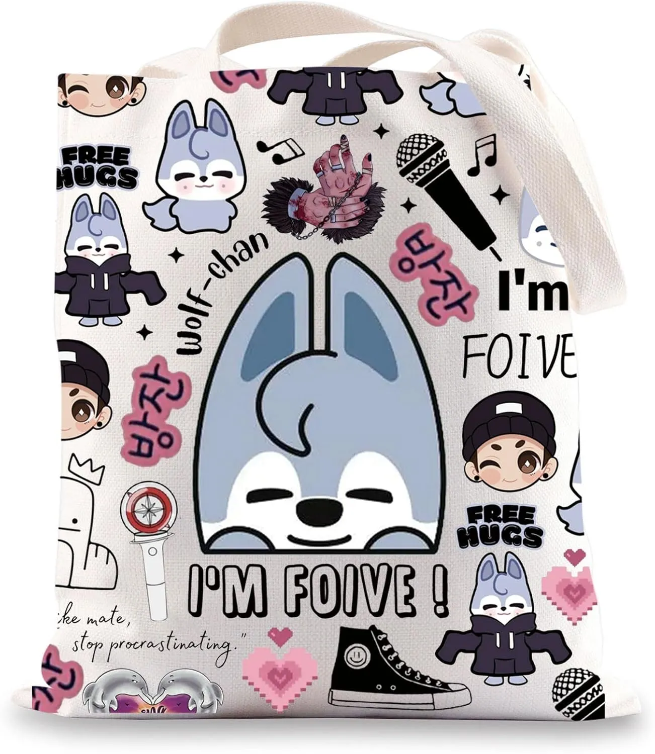 JNIAP K Pop Wolf Tote Bag K Pop Chan Gifts I'm Foive Gifts K Pop Wolf Shoulder Bag
