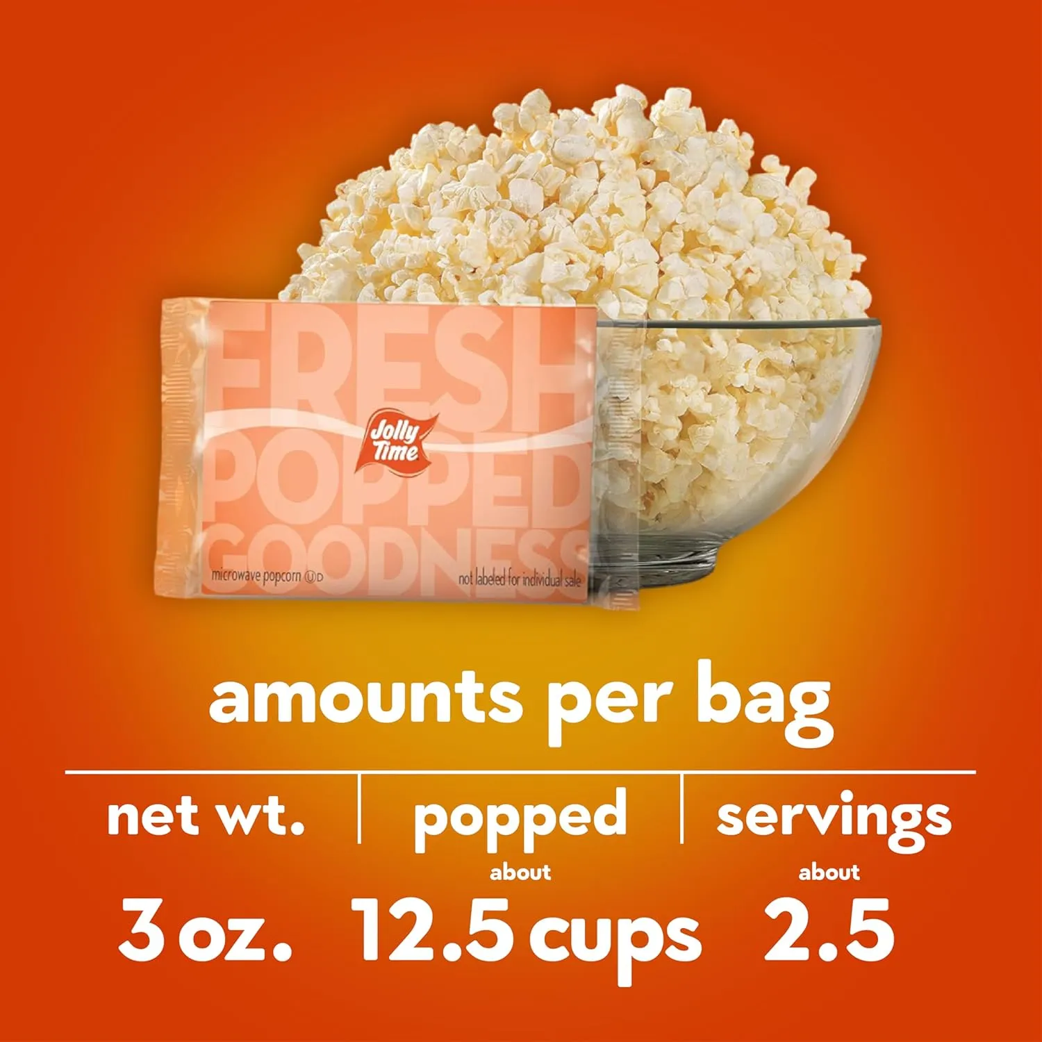 Jolly Time Healthy Pop Microwave Popcorn, Low Fat Gluten Free Non-GMO, 3oz Sharing Bag, 3 Bags Per Carton (Healthy Pop - Crispy N' White, 3 Ounce (Pack of 12))