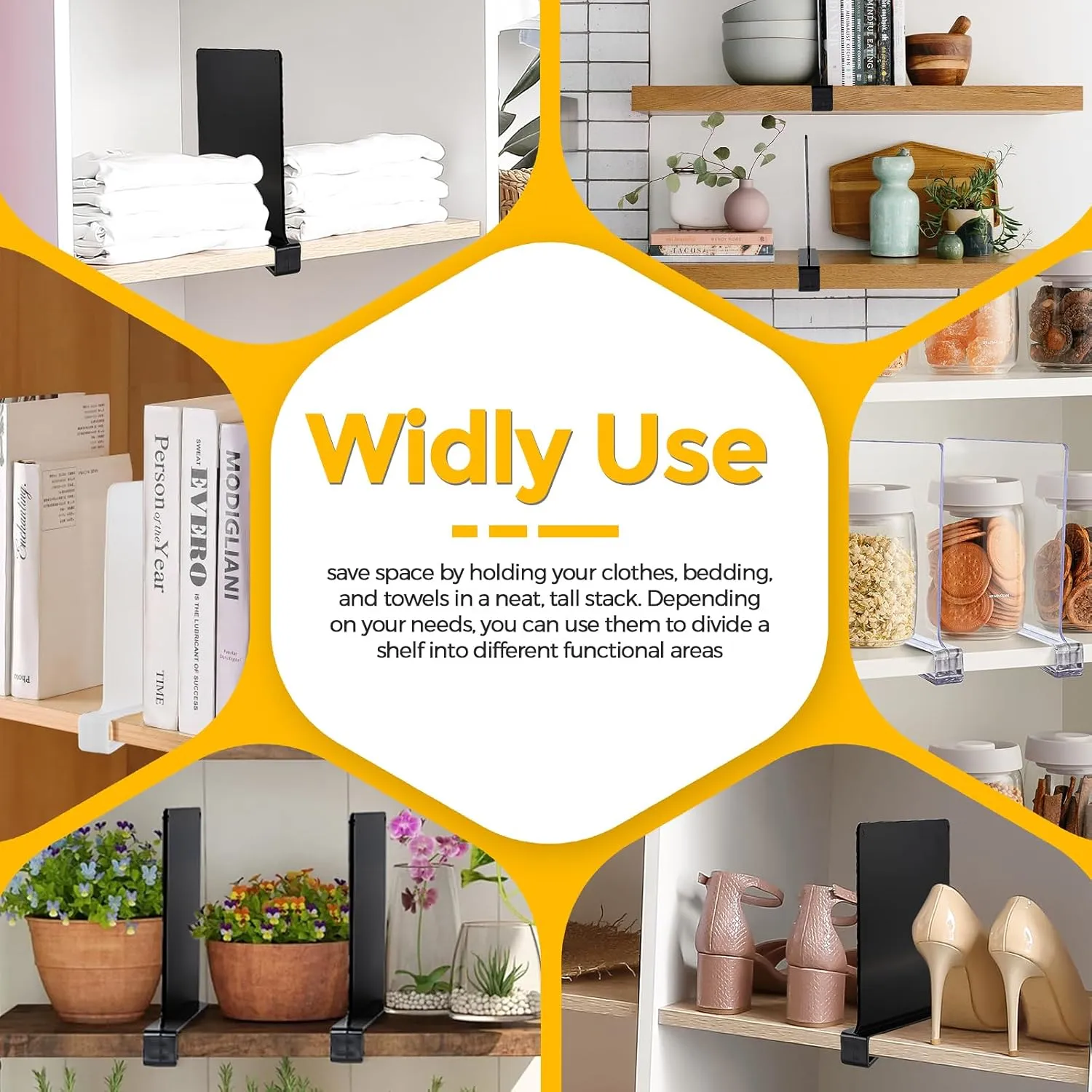 JOY DECOR 12 Pack Acrylic Clear Shelf Dividers for Closets Organizer and Storage Adjustable Vertical Wood Shelf Closet Separators for Clothes,Book,Bags in Bedroom and Kitchen