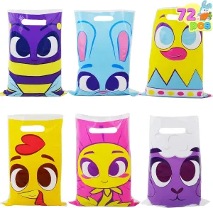 JOYIN 72 Pcs Easter Large Plastic Tote Bags Easter Goodie Treat Gift Bags with Handles for Egg Hunt, Kids Basket Party Favor Party Supplies