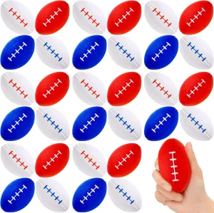 Junkin 32 Pcs Patriotic Mini Football Stress Ball Bulk 3.4 Inch 4th of July Foam Football Red White Blue Soft Stress Ball for Fourth of July Independence Day Parade Throw Party Favors