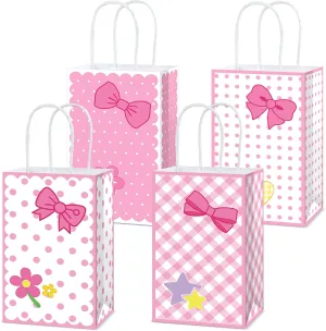 Justforjoyful 24Pcs Pink Cat Gift Bags Cartoon Cute Cat Party Favors Cute Kitty Candy Treat Candy Bags with Handles Bow Tie Flower Party Paper Bag for Baby Shower Birthday Party Decorations Supplies