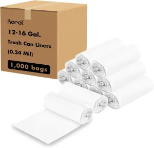 Karat Trash Bags [12-16 Gal - 1000 pc] | 6 Microns | Clear High Density Garbage Can Liners | 24" x 33"