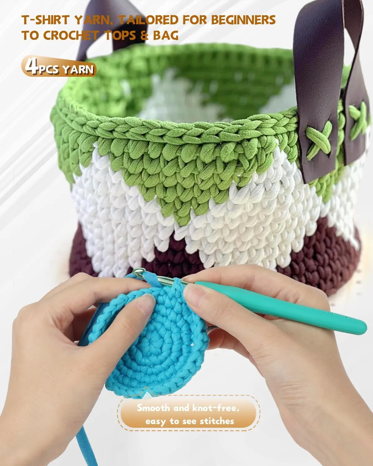 Katech 400g T-Shirt Yarn for Crocheting, 130 Yards Elastic Fabric Crochet Cloth Yarn for Knitting Bag Basket Cushion Project, Super Easy Yarn for Beginner to Learn Crochet (Green)