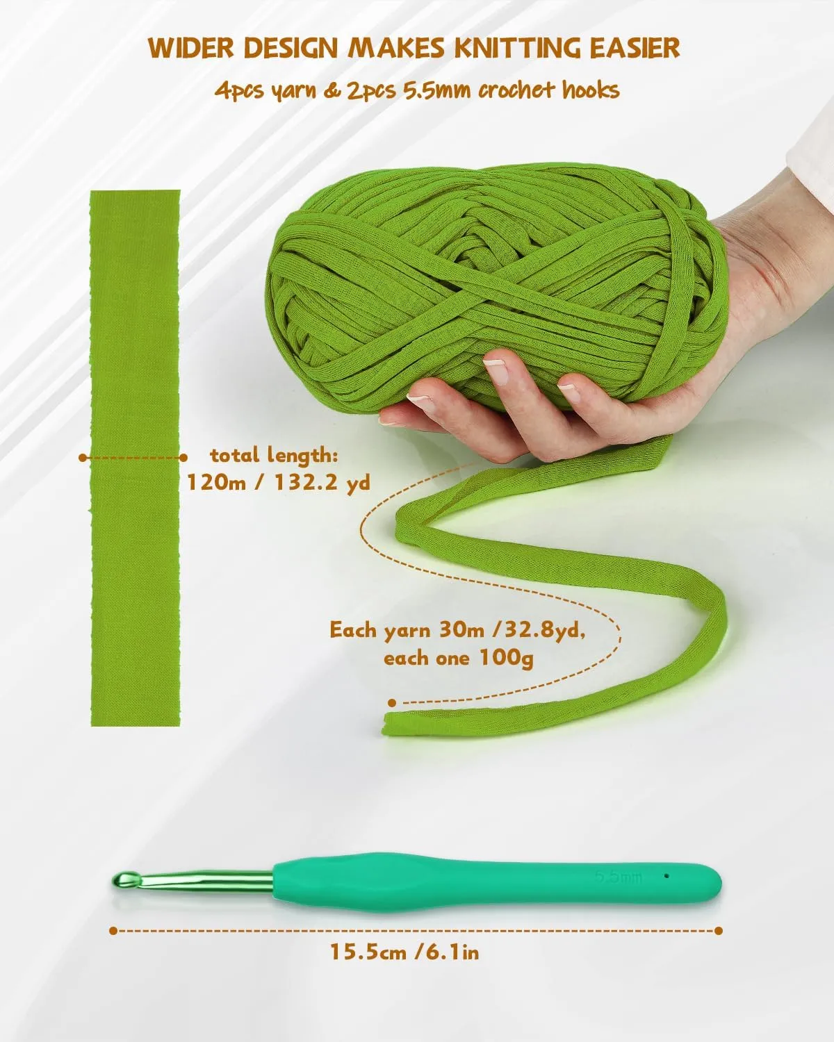 Katech 400g T-Shirt Yarn for Crocheting, 130 Yards Elastic Fabric Crochet Cloth Yarn for Knitting Bag Basket Cushion Project, Super Easy Yarn for Beginner to Learn Crochet (Green)