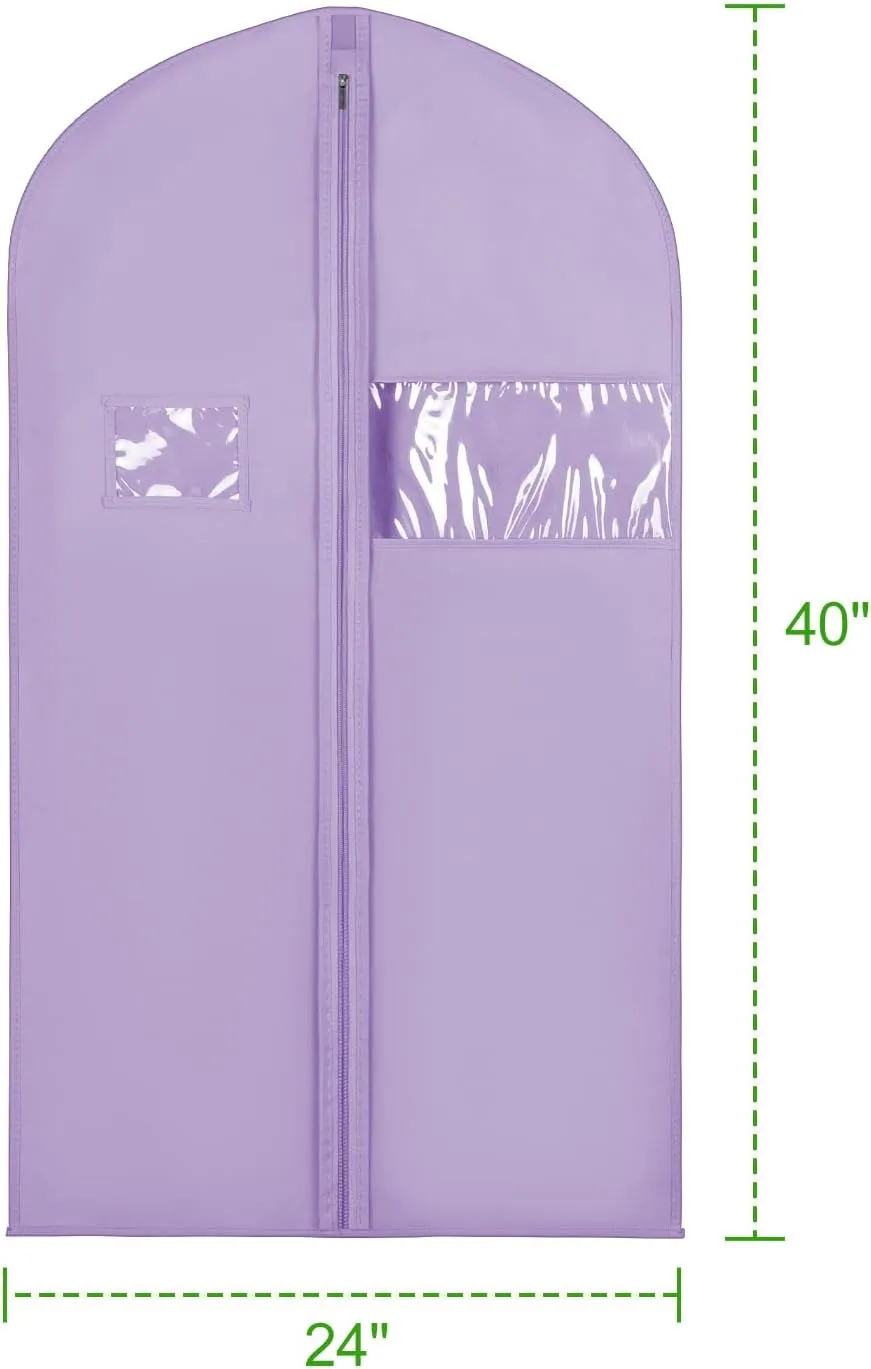 KEEGH 40" Suit Cover Bags for Men (Set of 5) Garment Bags for Hanging Clothes, Suit Bags for Closet Storage or Travel, Clothes Cover for Suits Coats with Clear Window and Label Pocket, Purple