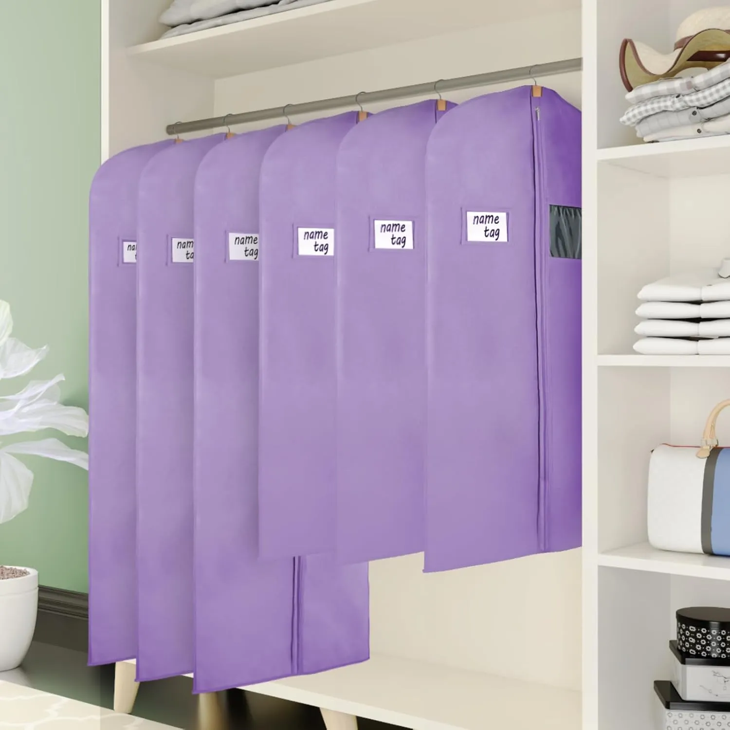 KEEGH 40" Suit Cover Bags for Men (Set of 5) Garment Bags for Hanging Clothes, Suit Bags for Closet Storage or Travel, Clothes Cover for Suits Coats with Clear Window and Label Pocket, Purple