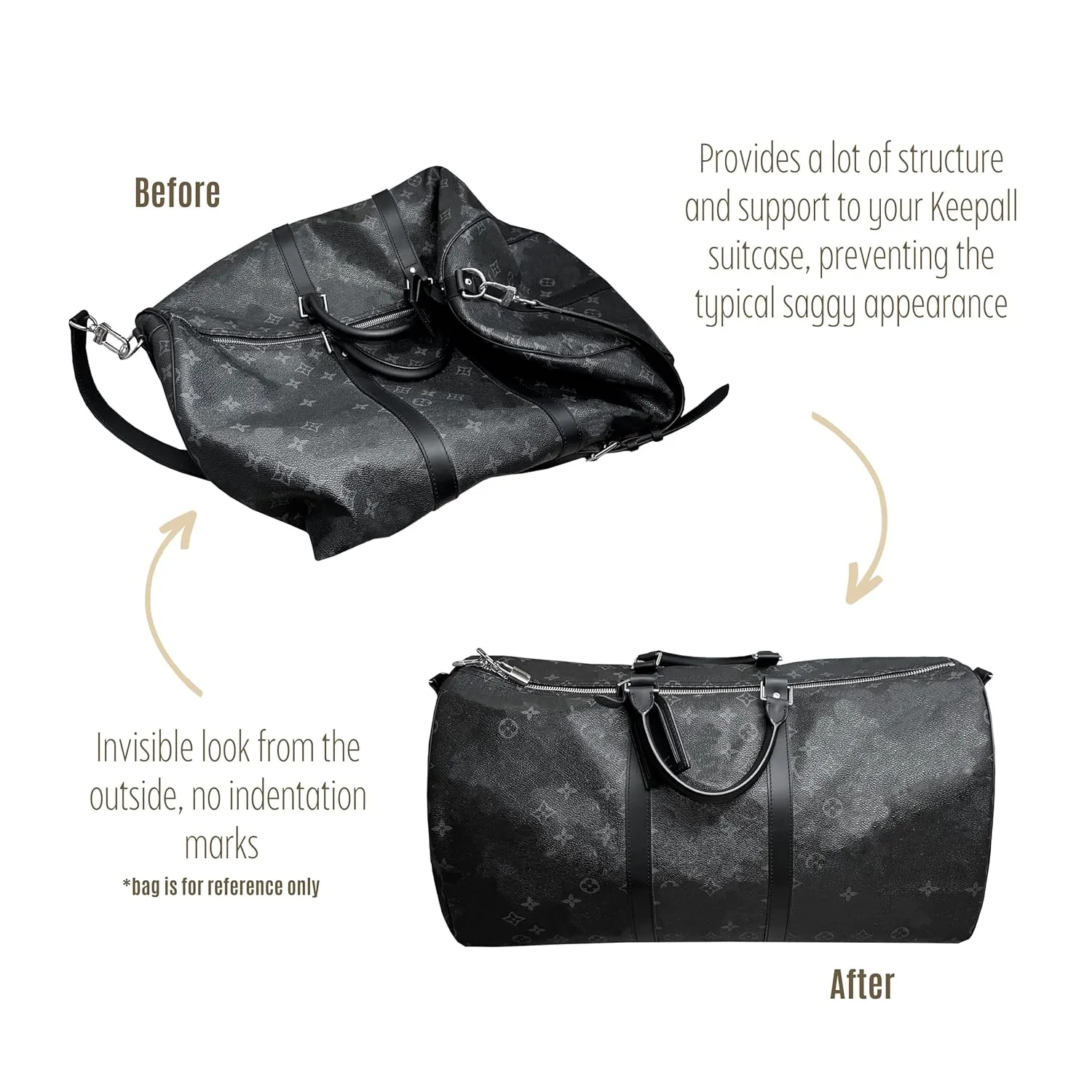 Keepall Bag Organizer for Lv Keepall 50 Insert Keepall 45 Organizer Base Shaper Handmade 3mm Premium Felt Snug Sturdy (Keepall 50, Black)