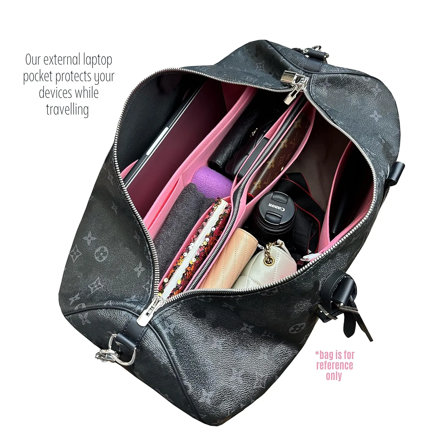 Keepall Bag Organizer for Lv Keepall 50 Insert Keepall 45 Organizer Base Shaper Handmade 3mm Premium Felt Snug Sturdy (Keepall 50, Black)
