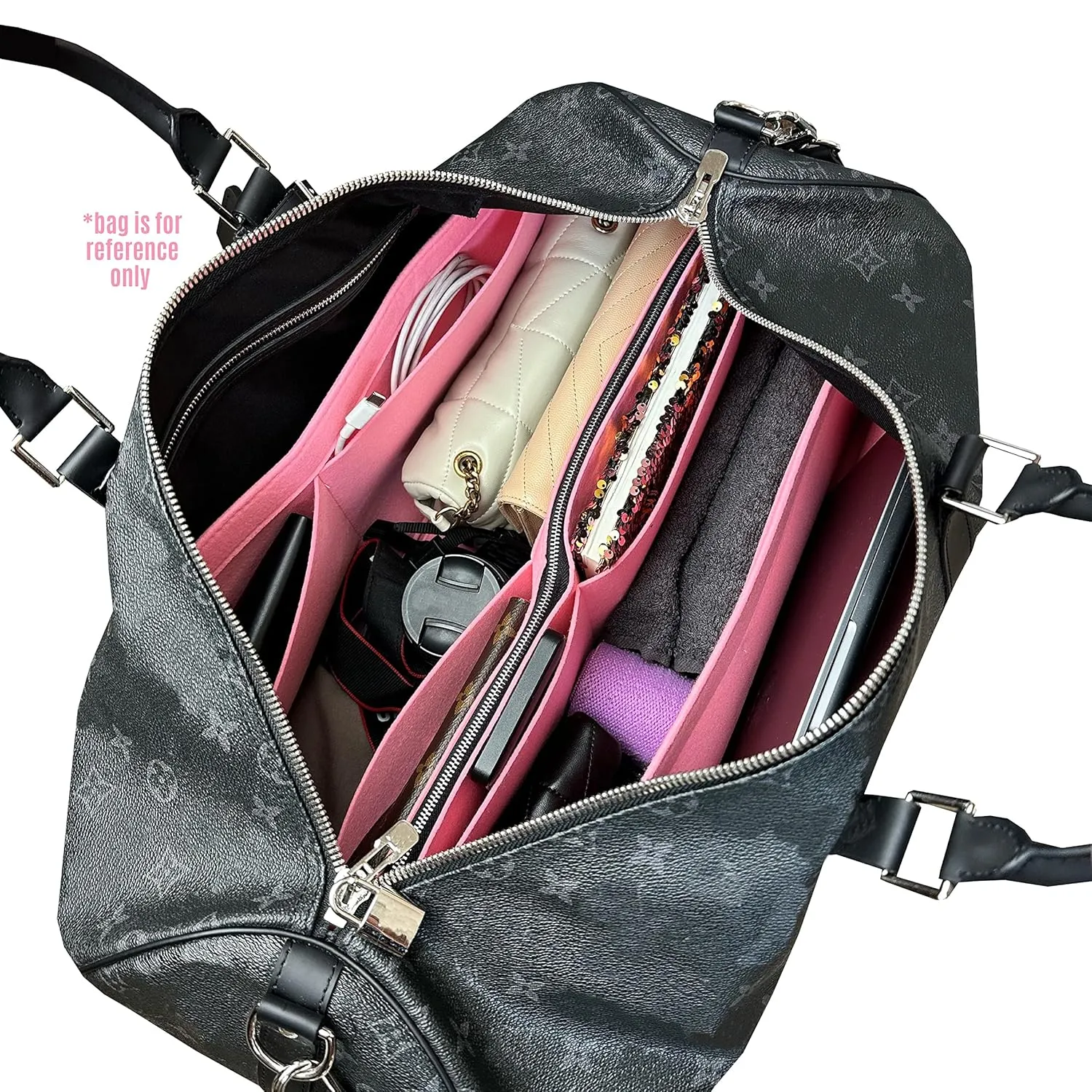 Keepall Bag Organizer for Lv Keepall 50 Insert Keepall 45 Organizer Base Shaper Handmade 3mm Premium Felt Snug Sturdy (Keepall 50, Black)