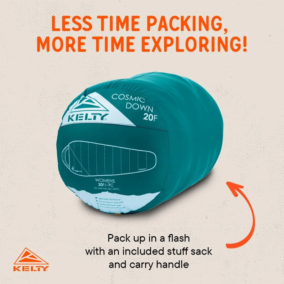 Kelty Cosmic 20 Down Mummy Sleeping Bag for Backpacking, Campers, 550 Fill Power, Recycled Fabrics with PFAS-Free DWR, Designed in Sunny Colorado,