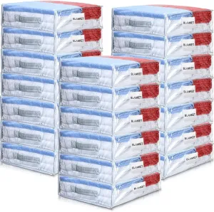 Kenning Set of 20 Clear Vinyl Zippered Storage Bags for Sheet Organizer Plastic Sweater Bags with Handle Pocket for Bed Blanket Throw Pillow(White,18 x 15 x 4 Inch)