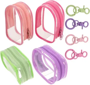 KESYOO 4Pcs Clear Figure Display Pouch with Keychain Mini Collectibles Carrying Case Portable Travel Bag for Keychain Charms Dustproof Storage