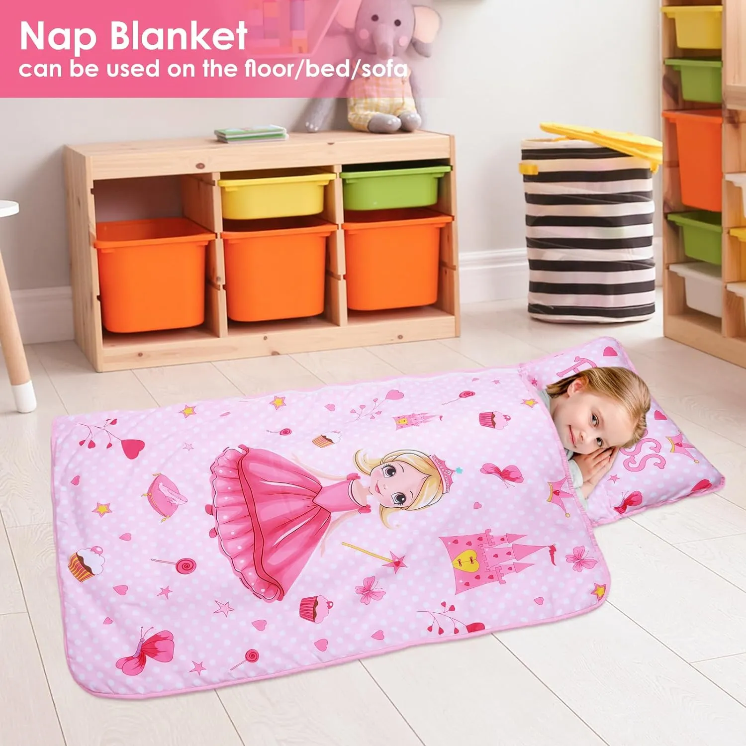 Kids Sleeping Bag Nap Mat with Removable Pillow and Blanket,Extra Thick Large 2 in 1 Slumber Bags for Boys Girls,Toddler Nap Mat for Preschool Daycare Travel Camping
