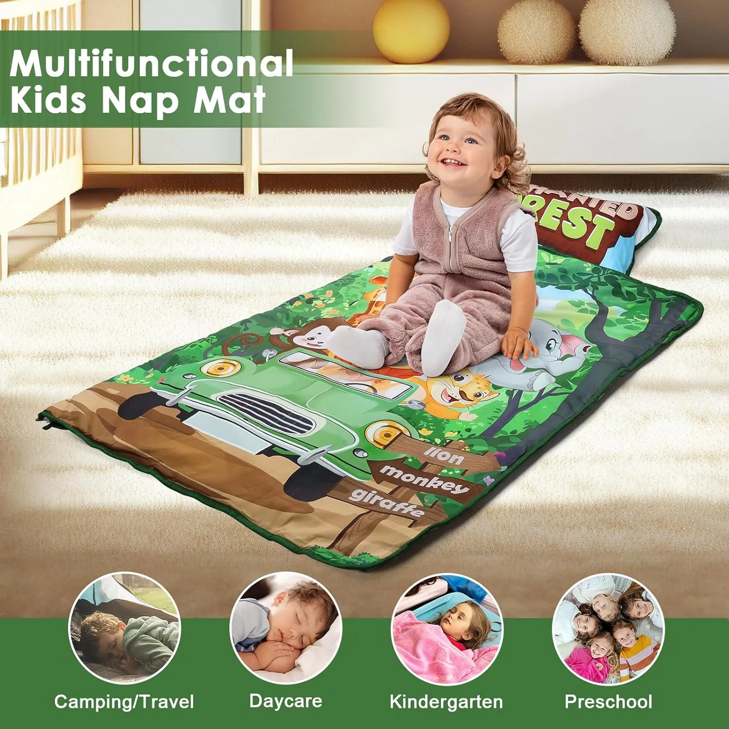 Kids Sleeping Bag Nap Mat with Removable Pillow and Blanket,Extra Thick Large 2 in 1 Slumber Bags for Boys Girls,Toddler Nap Mat for Preschool Daycare Travel Camping