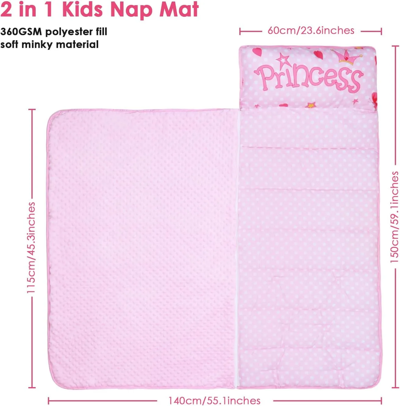Kids Sleeping Bag Nap Mat with Removable Pillow and Blanket,Extra Thick Large 2 in 1 Slumber Bags for Boys Girls,Toddler Nap Mat for Preschool Daycare Travel Camping
