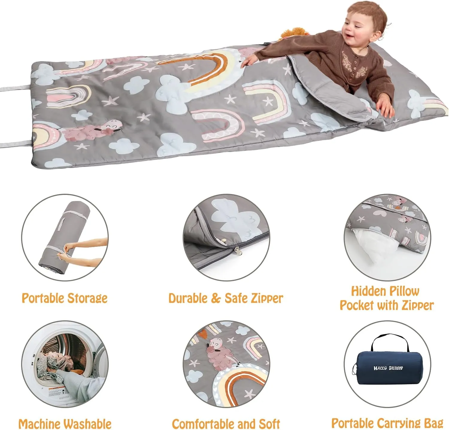 Kids Sleeping Bag, Sleeping Bags for Boys & Girls, Large Kids Sleeping Bag with Pillow, SlumberSoft Slumber Bags, Toddler Sleeping Bags for Daycare Travel Naps and Sleepovers,63" x 30"