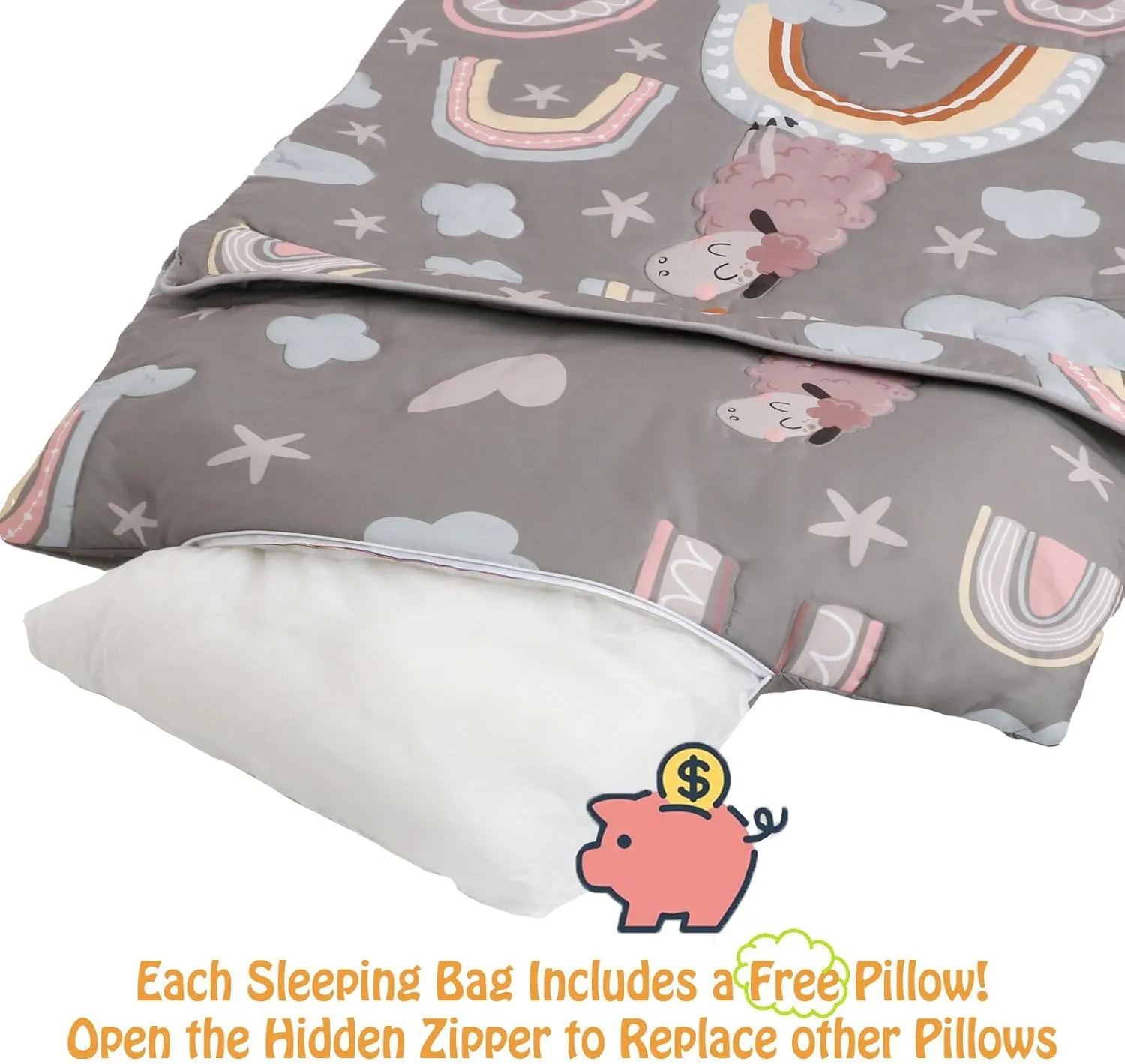Kids Sleeping Bag, Sleeping Bags for Boys & Girls, Large Kids Sleeping Bag with Pillow, SlumberSoft Slumber Bags, Toddler Sleeping Bags for Daycare Travel Naps and Sleepovers,63" x 30"