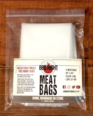 Killer Hogs BBQ Meat Bags | Brine, Marinate, or Store | Extra Thick (4 MIL) for Turkey, Chicken, Steak, Brisket, and Other Meats | 20" x 24" with Zip Top | Pack of 4