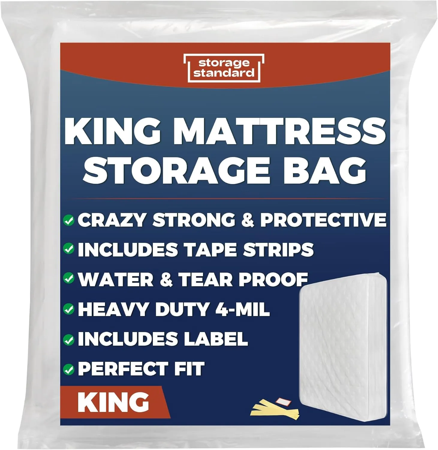 King Mattress Bags for Moving & Storage – Heavy Duty Thick 4mil Reusable Mattress Storage Bag, Waterproof Plastic Mattress Cover for Moving - Fits King Size Bed - 1 Clear Bag, 100 x 80 x 15 Inches