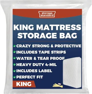 King Mattress Bags for Moving & Storage – Heavy Duty Thick 4mil Reusable Mattress Storage Bag, Waterproof Plastic Mattress Cover for Moving - Fits King Size Bed - 1 Clear Bag, 100 x 80 x 15 Inches