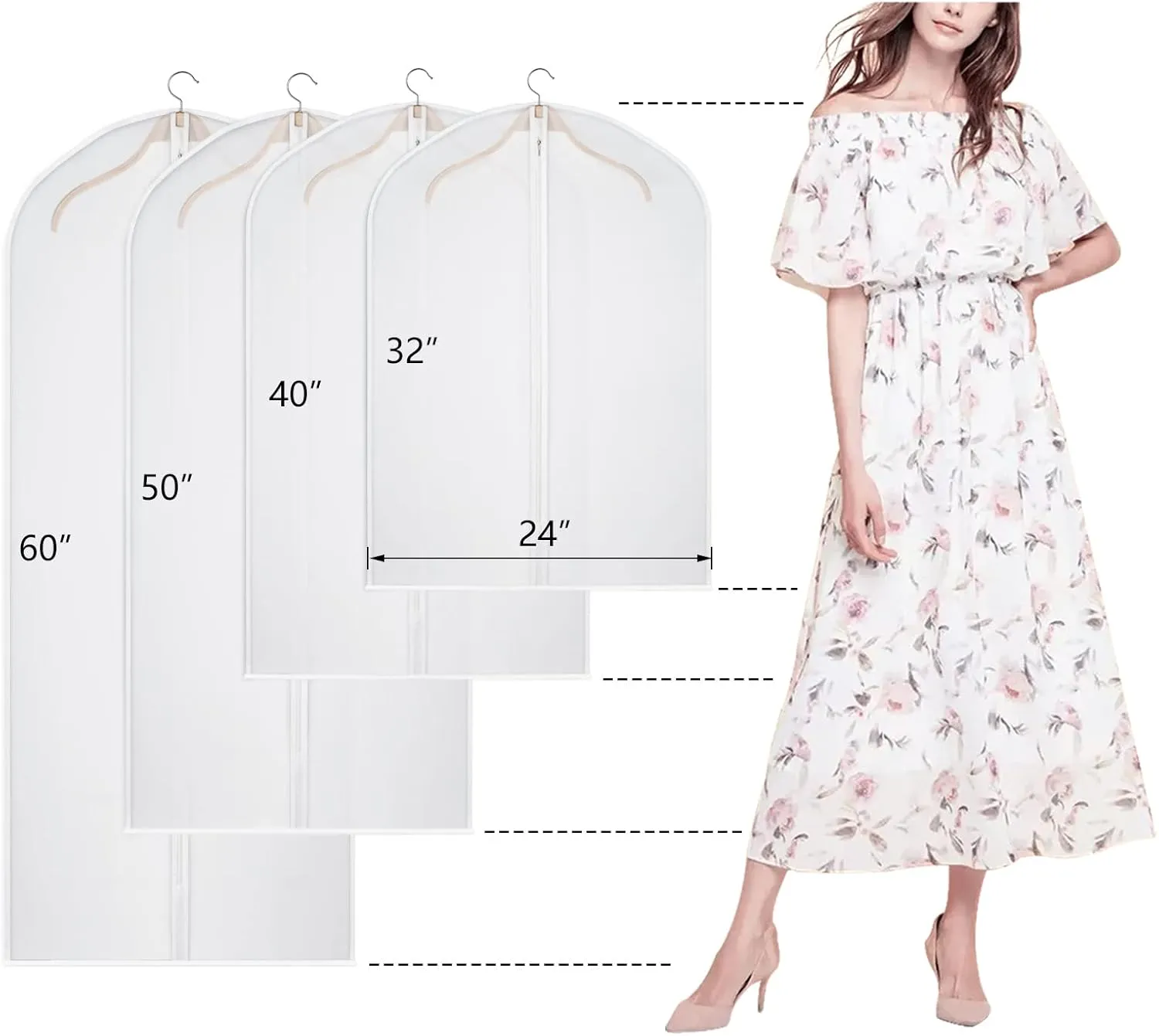 Kntiwiwo Clear Garment Bag Suit Bags for Storage Set of 12 Hanging Dust-Proof Clothes Cover Bag with Zipper for Suit, Coat, Dress Closet Clothes Storage-24” x 32”