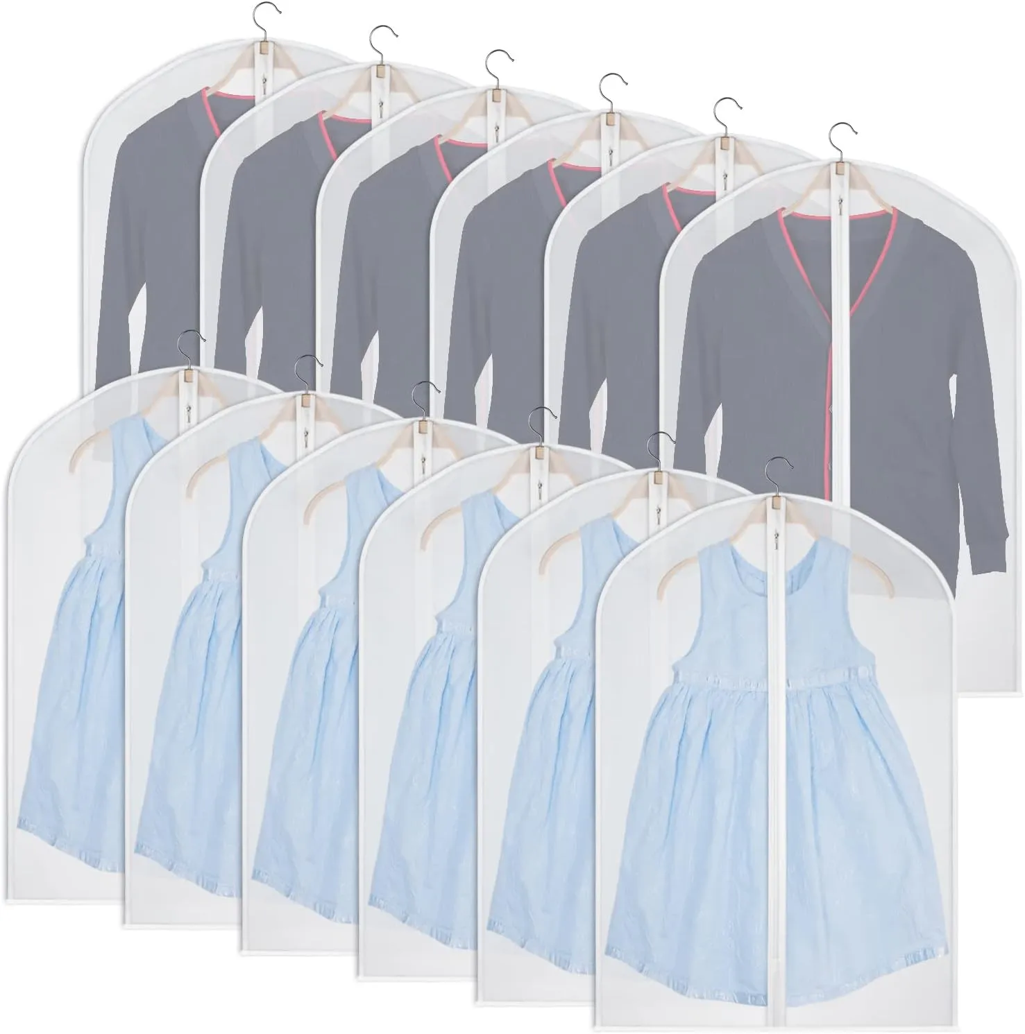 Kntiwiwo Clear Garment Bag Suit Bags for Storage Set of 12 Hanging Dust-Proof Clothes Cover Bag with Zipper for Suit, Coat, Dress Closet Clothes Storage-24” x 32”
