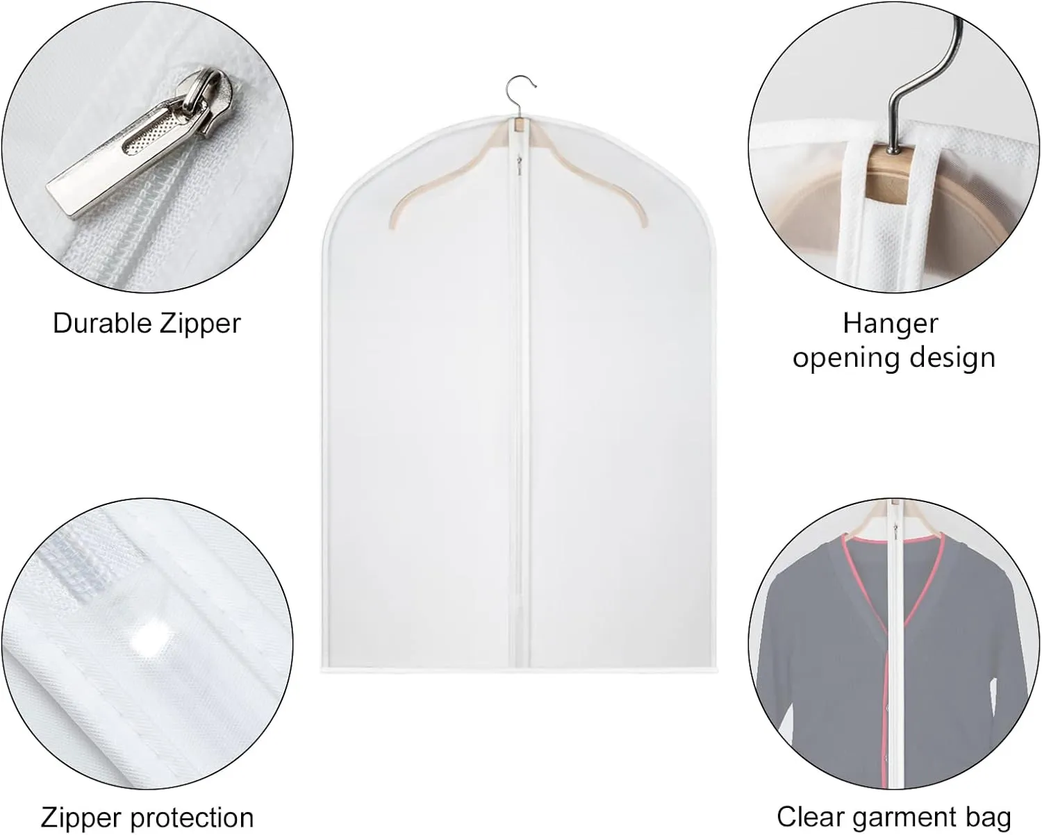 Kntiwiwo Clear Garment Bag Suit Bags for Storage Set of 12 Hanging Dust-Proof Clothes Cover Bag with Zipper for Suit, Coat, Dress Closet Clothes Storage-24” x 32”