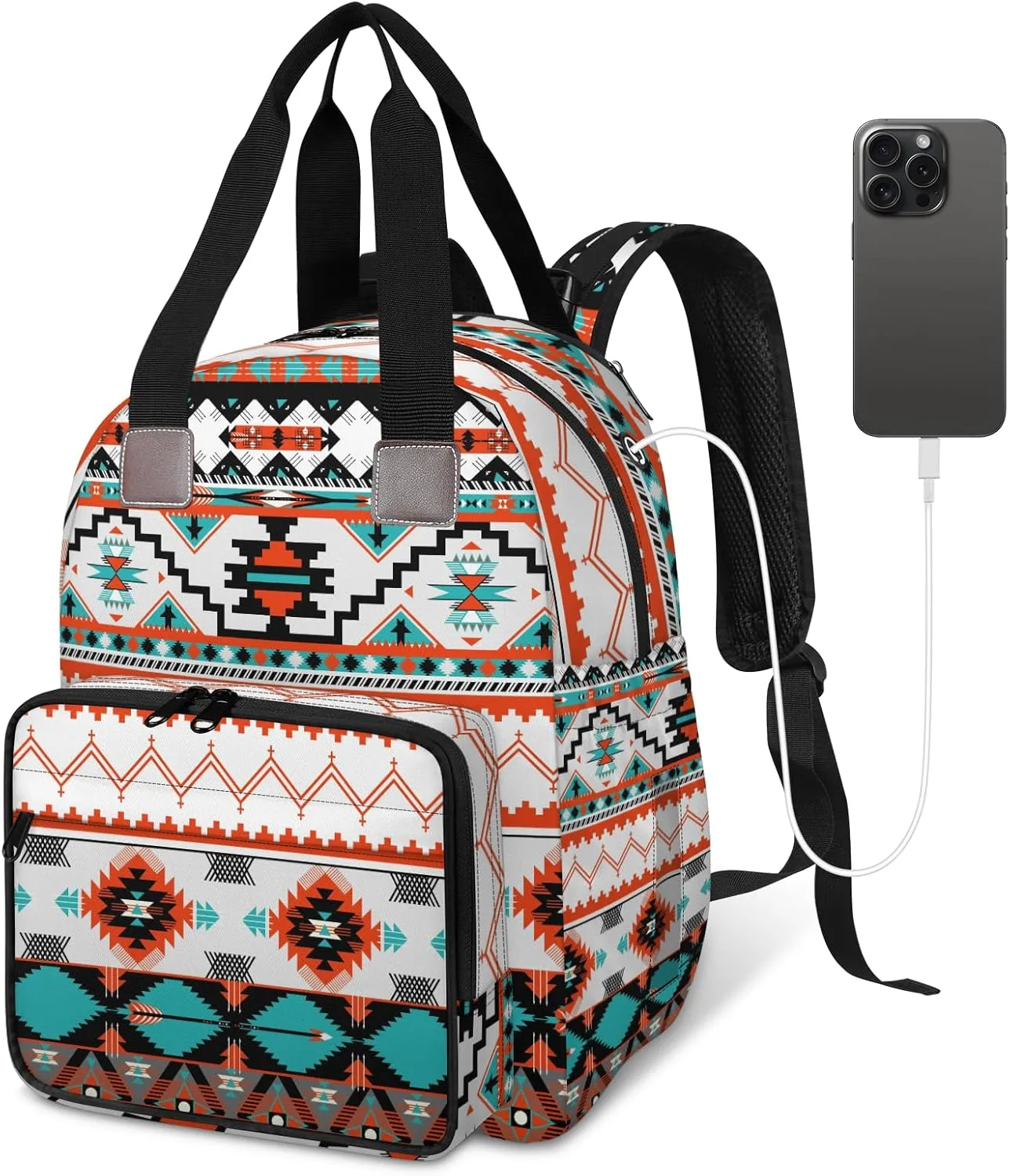 KOBLEN Ethnic Aztec Geometric Diaper Bag Backpack Baby Essentials Travel Tote Bag with Insulated Pockets Multi-functional Diaper Bags Organizer Bag for Women Men