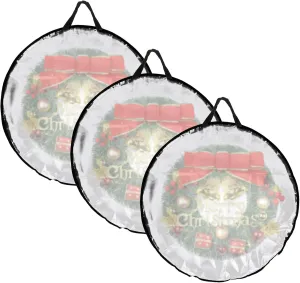 Kokone Pack of 3 Round Wreath Storage Bag, Clear Christamas Wreath Storage Organizer with Handle, 30 Inches Dual Zippered Wreath Bag for Festival Wreath Protector for Decoration, Black