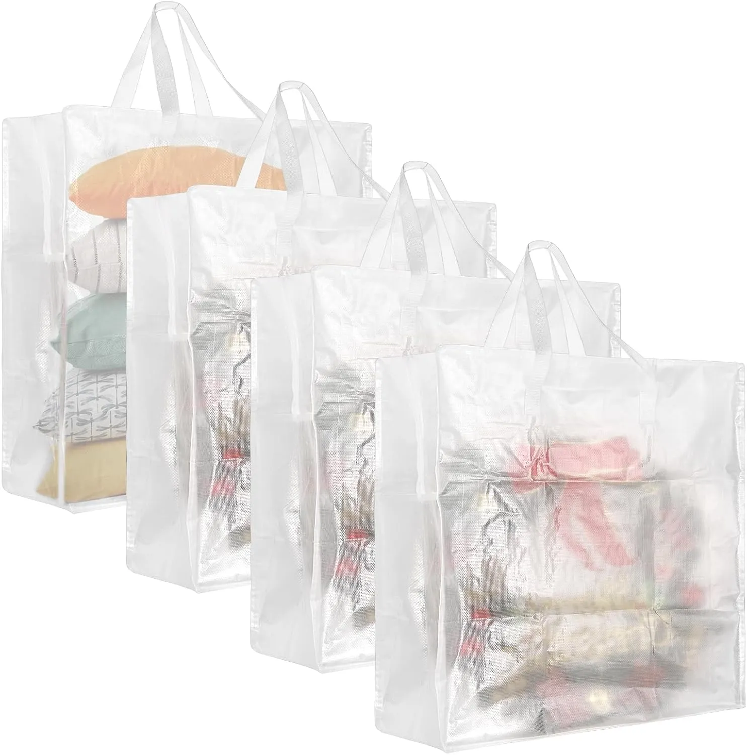 Kokone Wreath Storage Container 4 Pcs Square Clear Christamas Wreath Storage Bag with Handle 24'' Dual Zippered Wreath Bag for Festival Waterproof Nylon Wreath Protector for Wreath,Decorations,Pillows