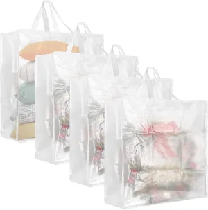 Kokone Wreath Storage Container 4 Pcs Square Clear Christamas Wreath Storage Bag with Handle 24'' Dual Zippered Wreath Bag for Festival Waterproof Nylon Wreath Protector for Wreath,Decorations,Pillows
