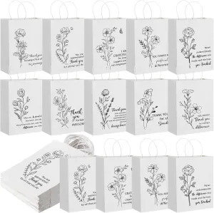 Kolldenn 50 Pcs Thank You Gifts Bags Employee Appreciation Pape Bags Bulk 8.27x4.33x10.63 '' for Teachers Administrative Professionals Day Volunteer Week Nurse CNA Week Inspirational Gift(White)