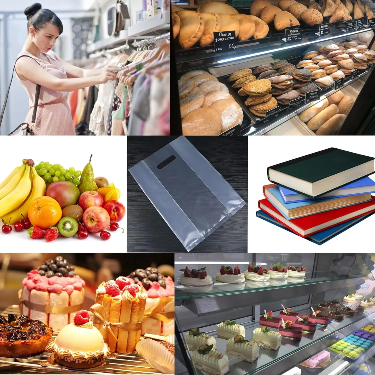 Krodtige 100 Pcs 11x18 Inches 3 Mil Thick Clear Plastic Merchandise Shopping Bags with Die Cut Handles and Gusset,Perfect for Retail, Small Business,Gift,Boutique,Take Out,Cake Shop