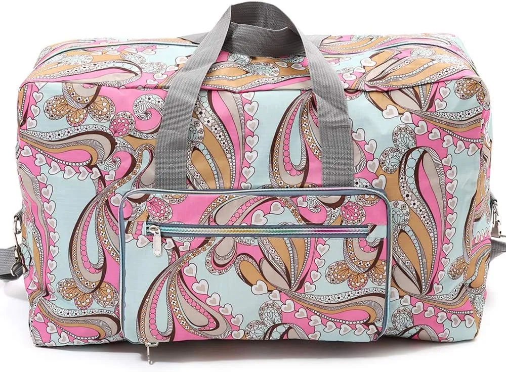 Ladies Foldable Travel Duffle Bag - Cute Floral Weekender Overnight Carry-On - Large Hospital Bag (Z-Small Heart)