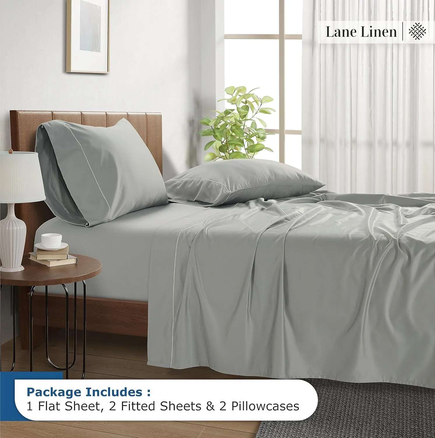 LANE LINEN 100% Egyptian Cotton King Split Sheets for Adjustable Bed - 1500 Thread Count, 4 Piece Set - Hotel King Split Sheet Set - Luxury Sateen Weave Cotton Sheets Set - Mineral