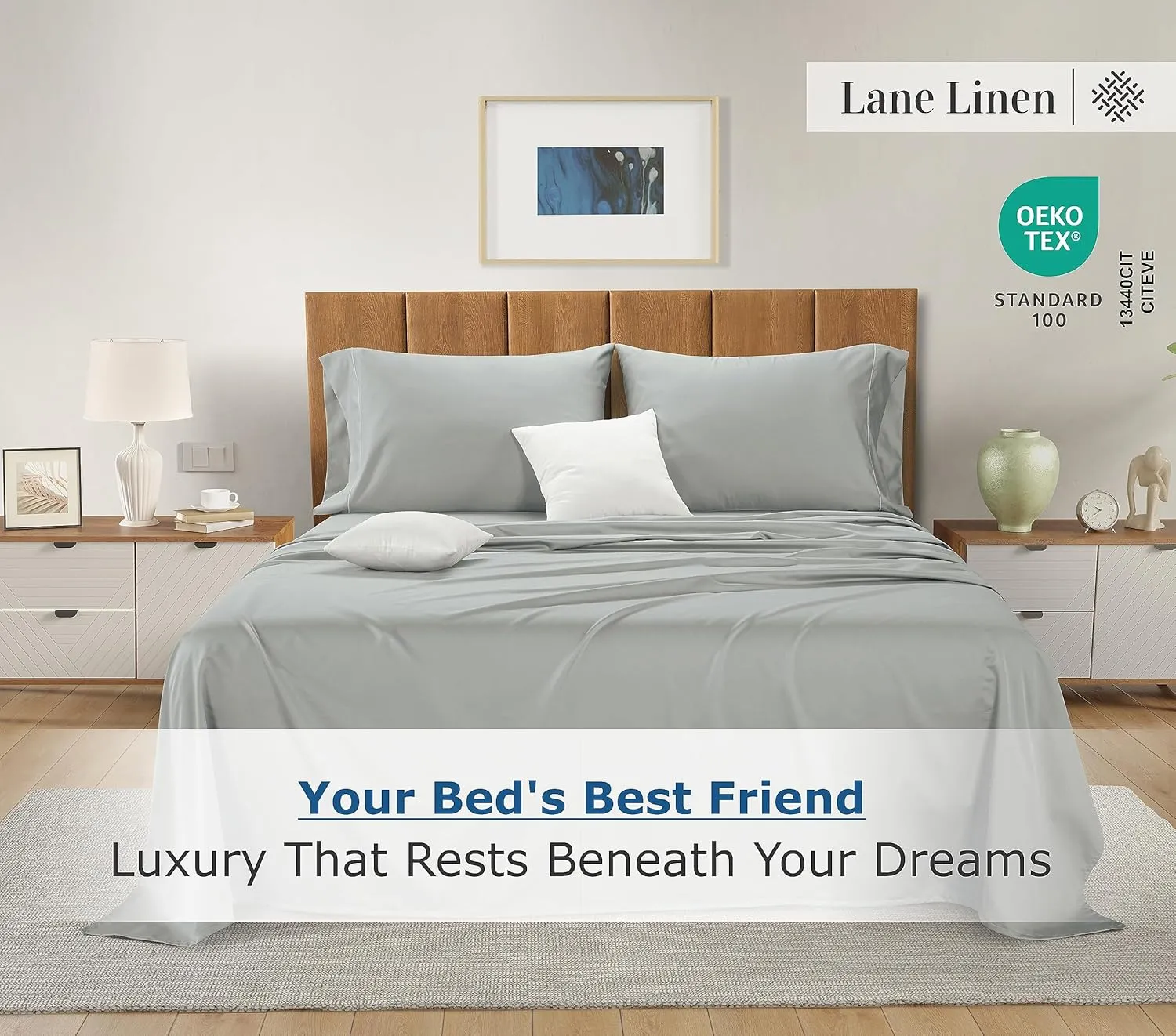 LANE LINEN 100% Egyptian Cotton King Split Sheets for Adjustable Bed - 1500 Thread Count, 4 Piece Set - Hotel King Split Sheet Set - Luxury Sateen Weave Cotton Sheets Set - Mineral