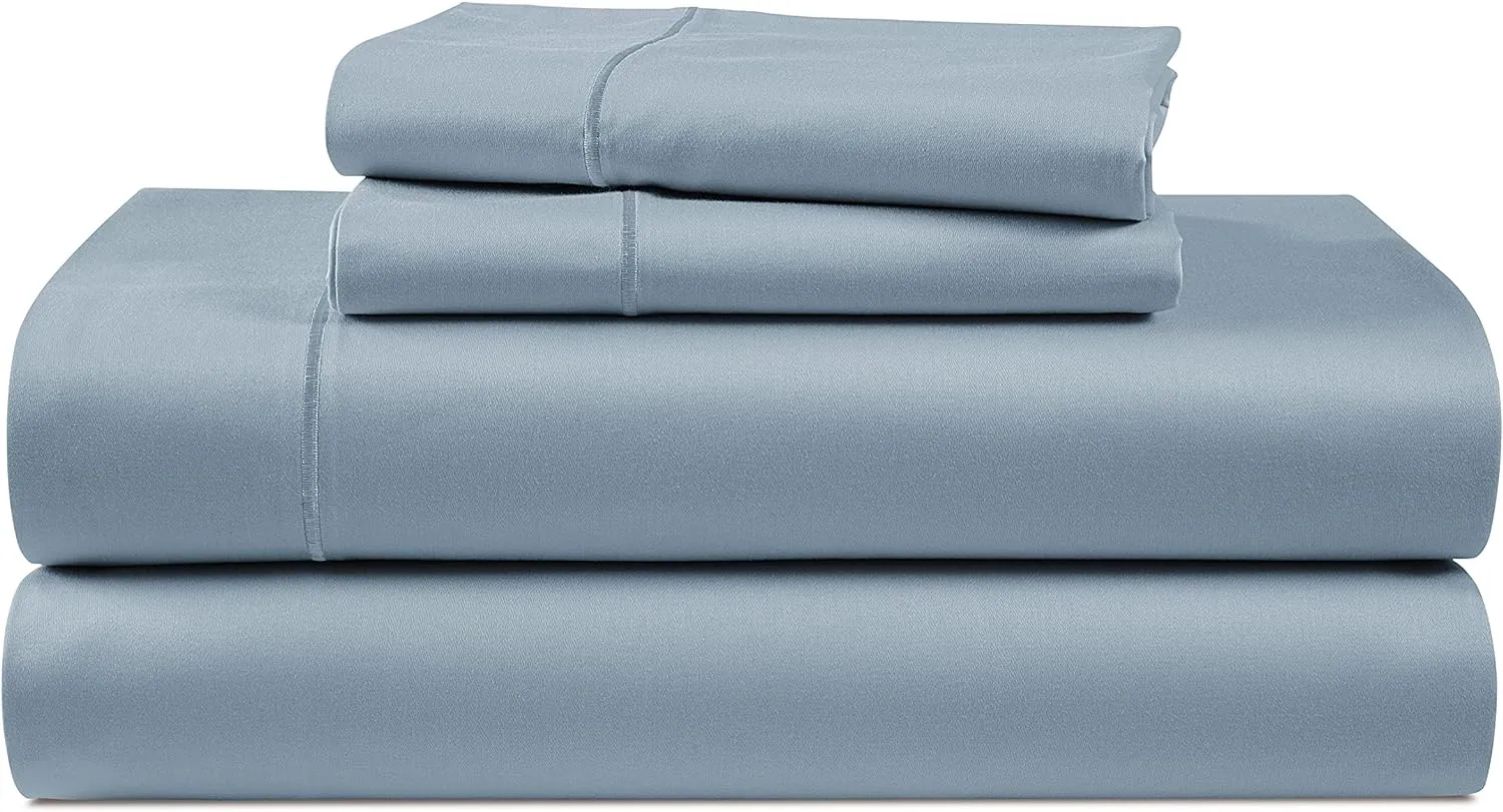 LANE LINEN 100% Egyptian Cotton Ultra Soft Queen Size Sheets Set, Mercerized Silky Sateen Weave, Fully Elasticized Fitted Sheet with French Seam, Hotel Quality Thick Luxury Bed Sheets –French Blue