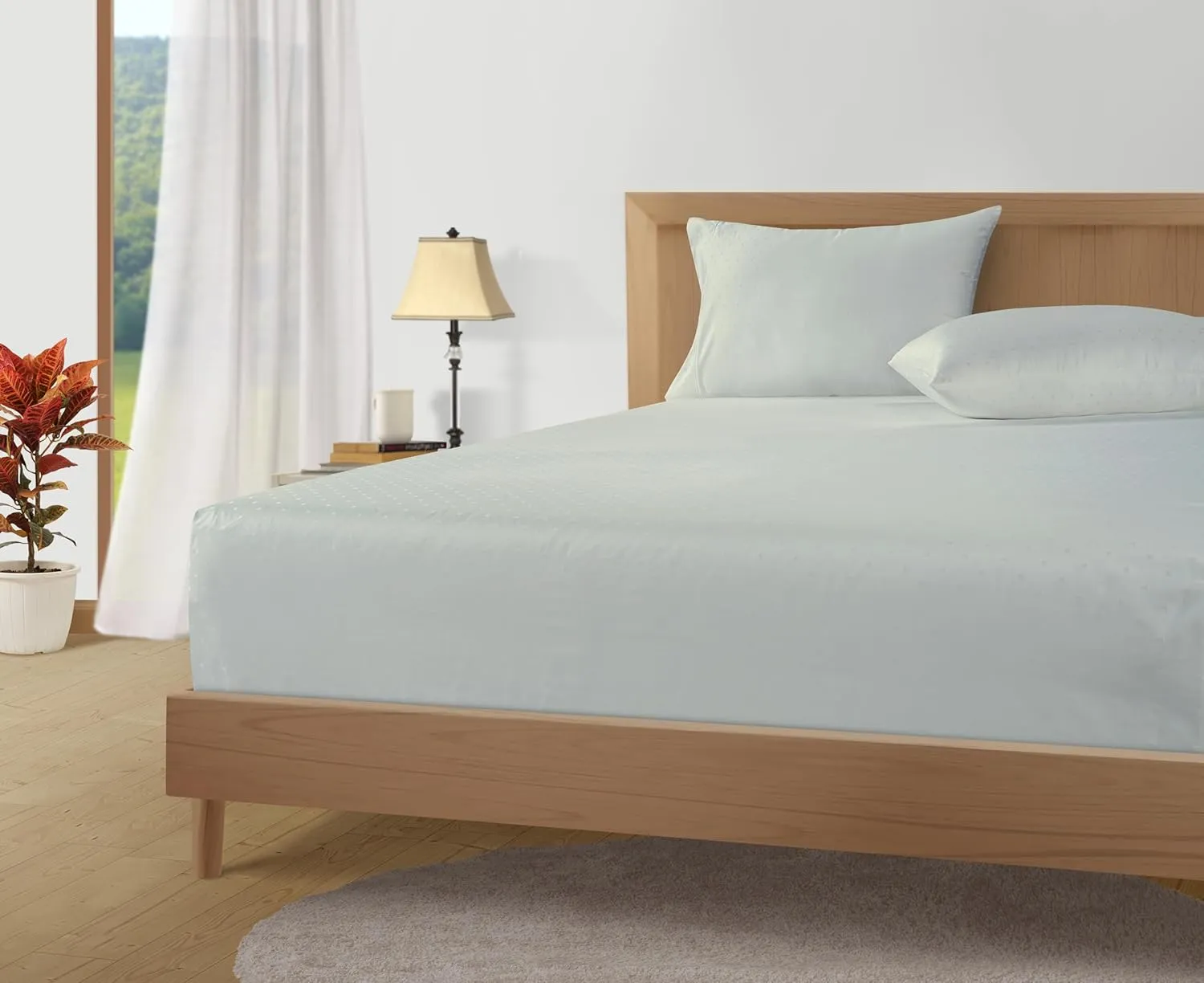 LANE LINEN 1000 TC 100% Egyptian Mercerized Cotton Twin Bed Sheet Set, Eco Friendly No Pill Fade Resistant 16 inch Deep Pocket Twin Sheet Sets Elegant Jaquard Swiss Dot - Mineral