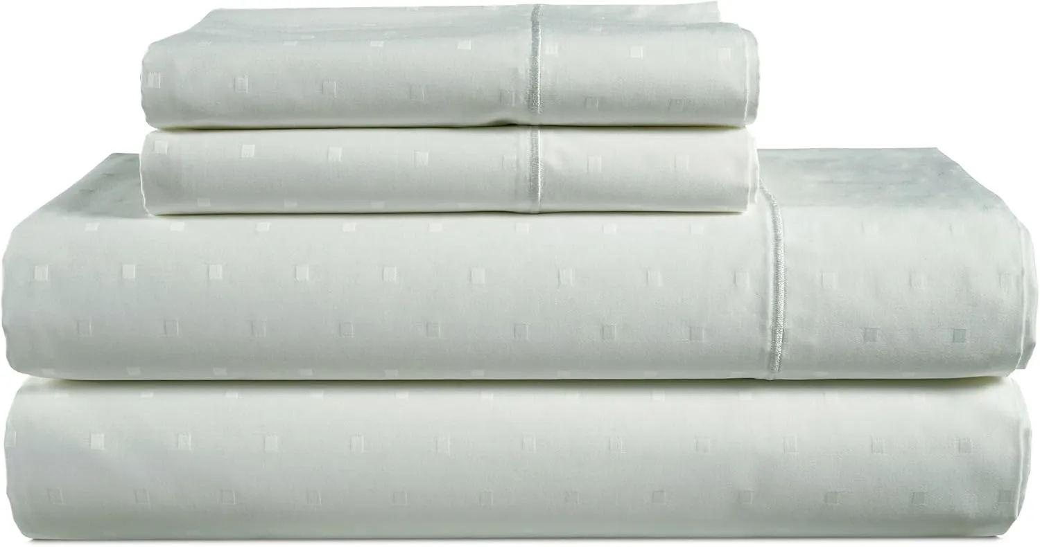 LANE LINEN 1000 TC 100% Egyptian Mercerized Cotton Twin Bed Sheet Set, Eco Friendly No Pill Fade Resistant 16 inch Deep Pocket Twin Sheet Sets Elegant Jaquard Swiss Dot - Mineral