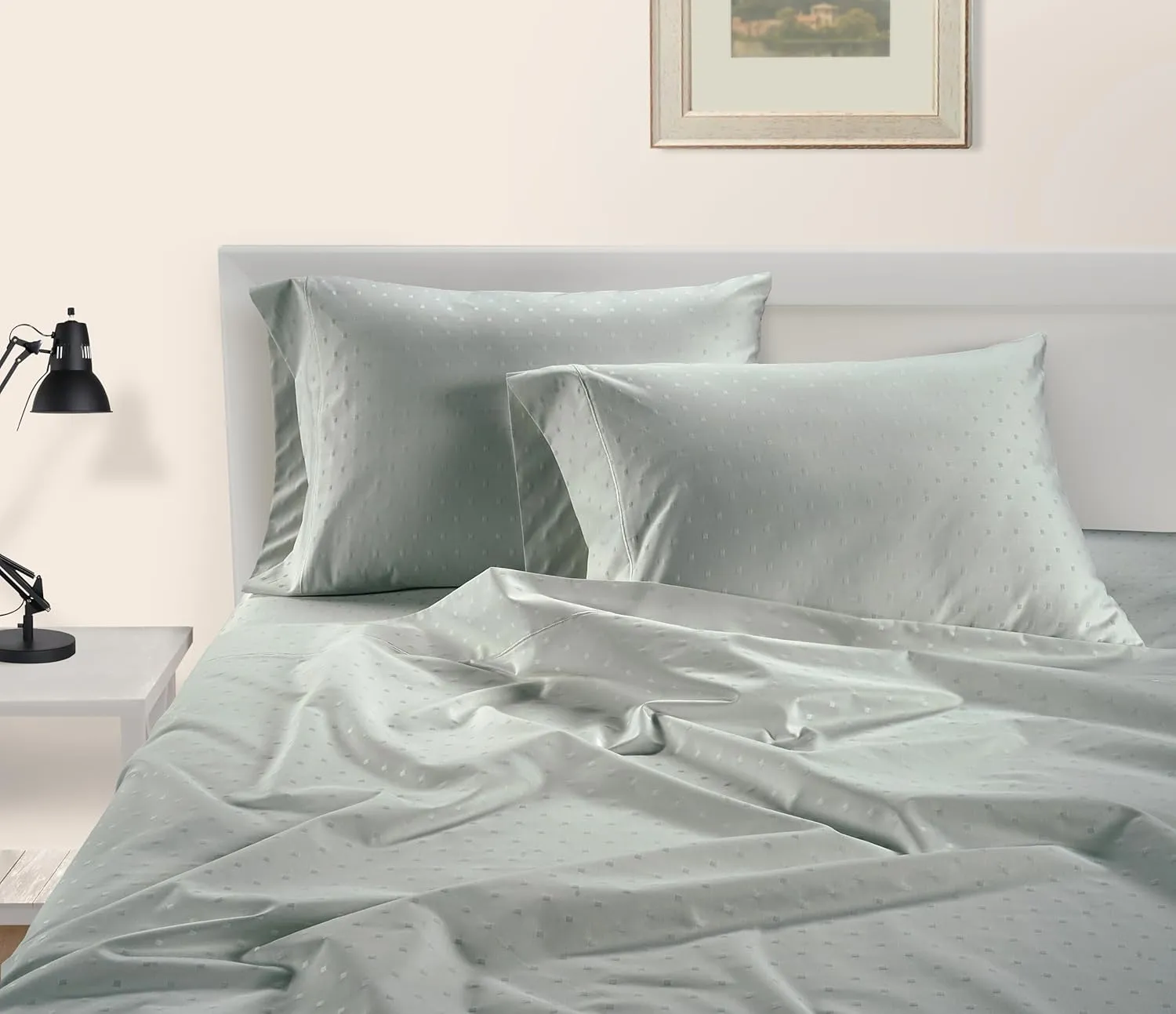 LANE LINEN 1000 TC 100% Egyptian Mercerized Cotton Twin Bed Sheet Set, Eco Friendly No Pill Fade Resistant 16 inch Deep Pocket Twin Sheet Sets Elegant Jaquard Swiss Dot - Mineral