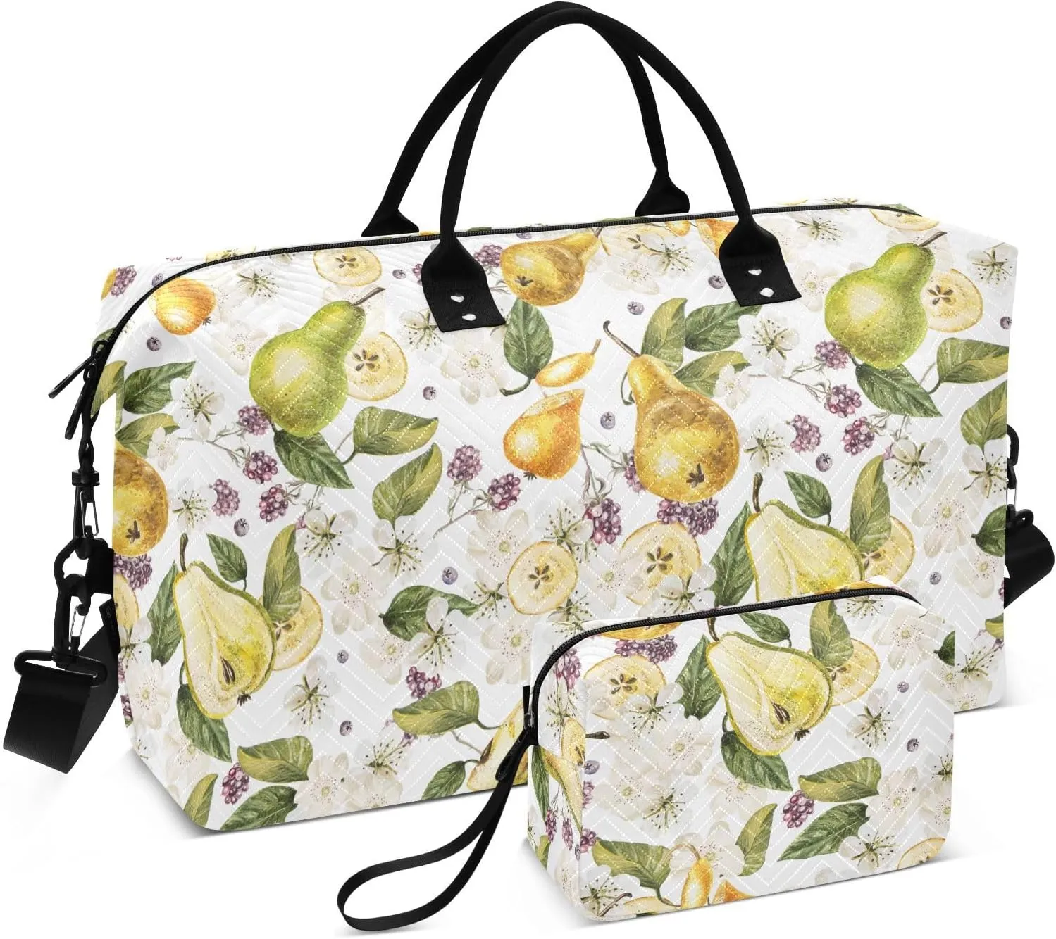 Large Bag Black Berries Pear Flower Contemporary Carry On Weekend Bag with Adjustable Strap Gym Tote Bag for Airplane Traveling Gym Multifunctional