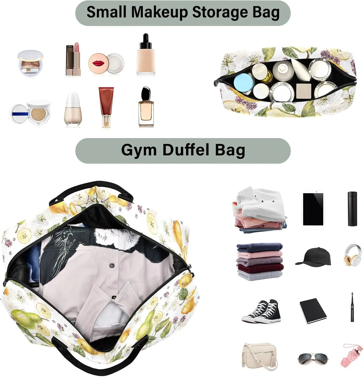 Large Bag Black Berries Pear Flower Contemporary Carry On Weekend Bag with Adjustable Strap Gym Tote Bag for Airplane Traveling Gym Multifunctional