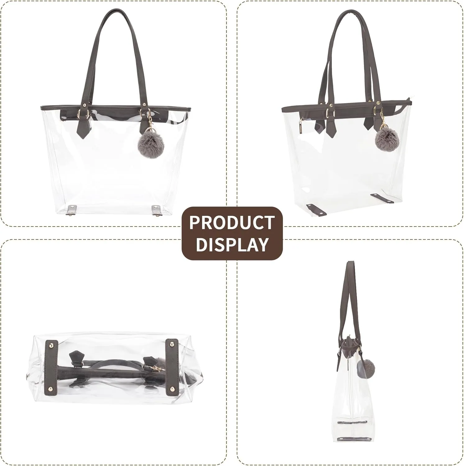 Large Clear Bag Transparent Shoulder Handbag with Plush Pendant