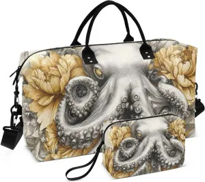 Large Travel Duffel Bag Sea Monster Floral Sports Tote Gym Bags, Shoulder Weekender Overnight Bags for Women Men, Carry On Luggage with Toiletry Bag