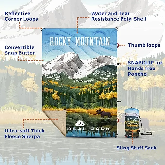 Large Waterproof Windproof Outdoor Travel Blanket with Sherpa Lining: Machine Washable, Ultra-Warm Thick Fleece for Camping, Picnics, Stadiums Sporting Events in Cold Weather - 55 X 78